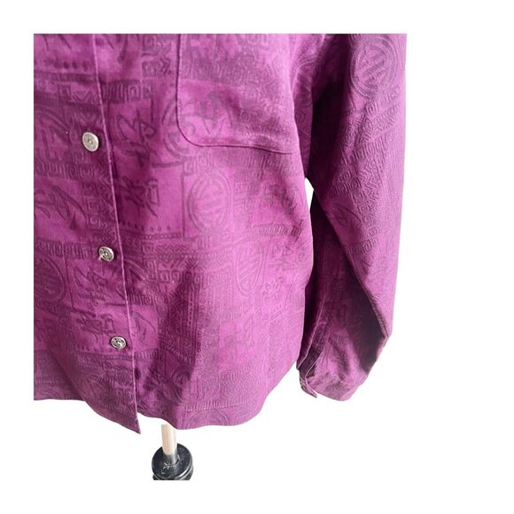 Chicos Vintage Blouse Women's Size Medium Purple Oriental Pattern Button Front - Picture 10 of 11
